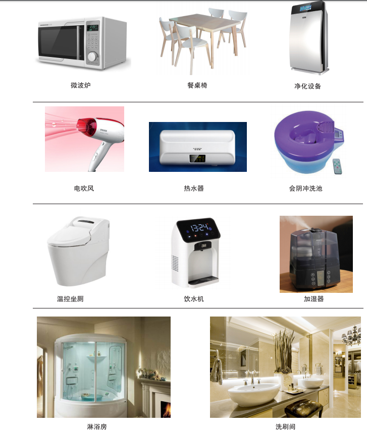 一体化产房部分家具家电配置